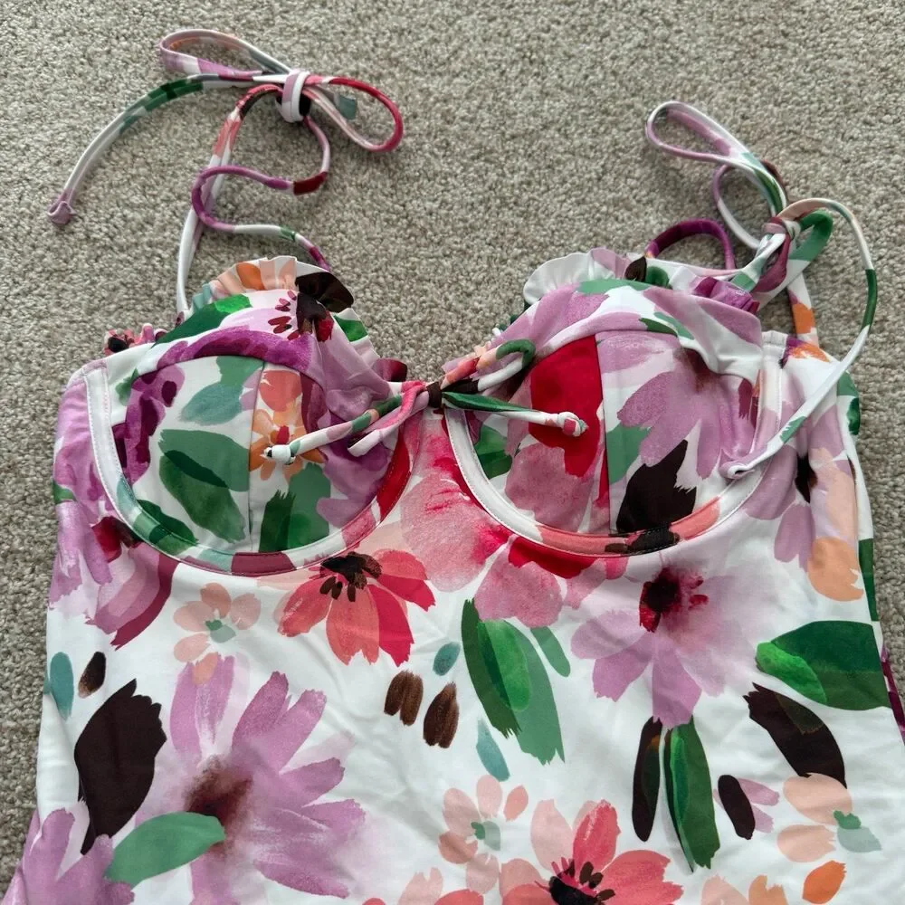 Cupshe Floral Holiday garden sweetheart One Piece Swimsuit - Pink and Green - Picture 5 of 12